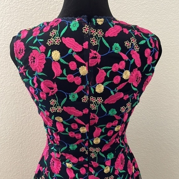 NWT $298 Dress The Population Bright Floral Embroidered Dress Navy 0055 - Picture 12 of 16